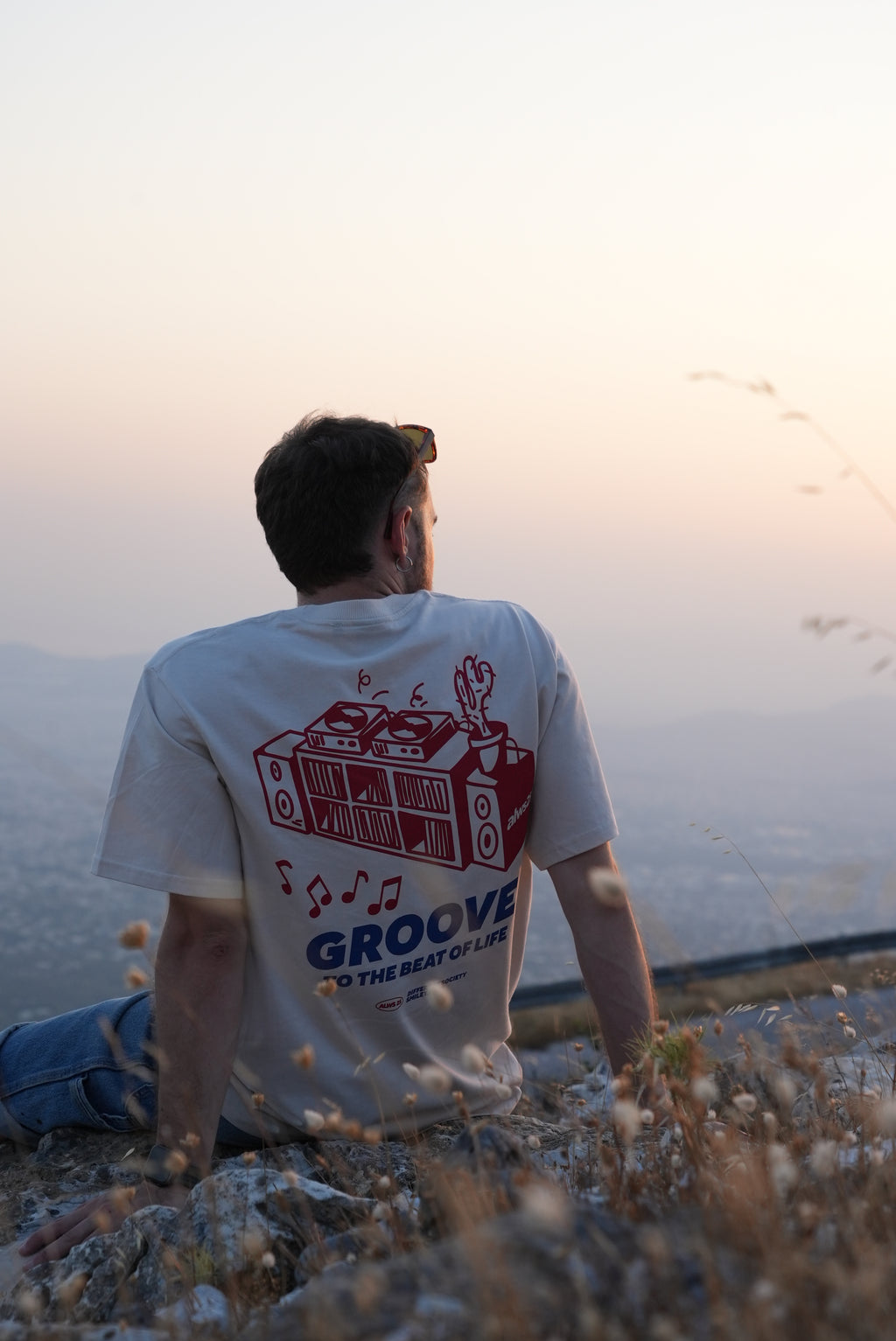 Off white t-shirt  Groove to the beat
